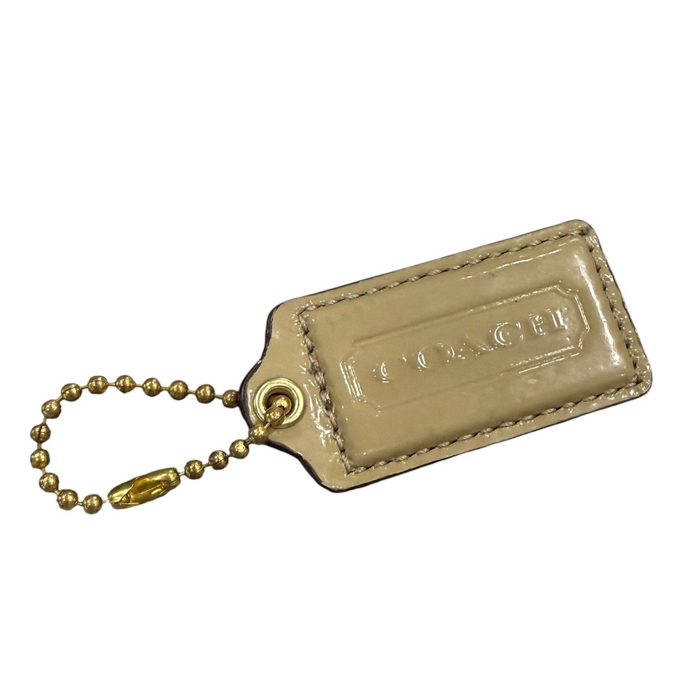 Vintage Y2K Coach‎ Patent Leather Hangtag Beige Nude Keychain Bag Charm Fob